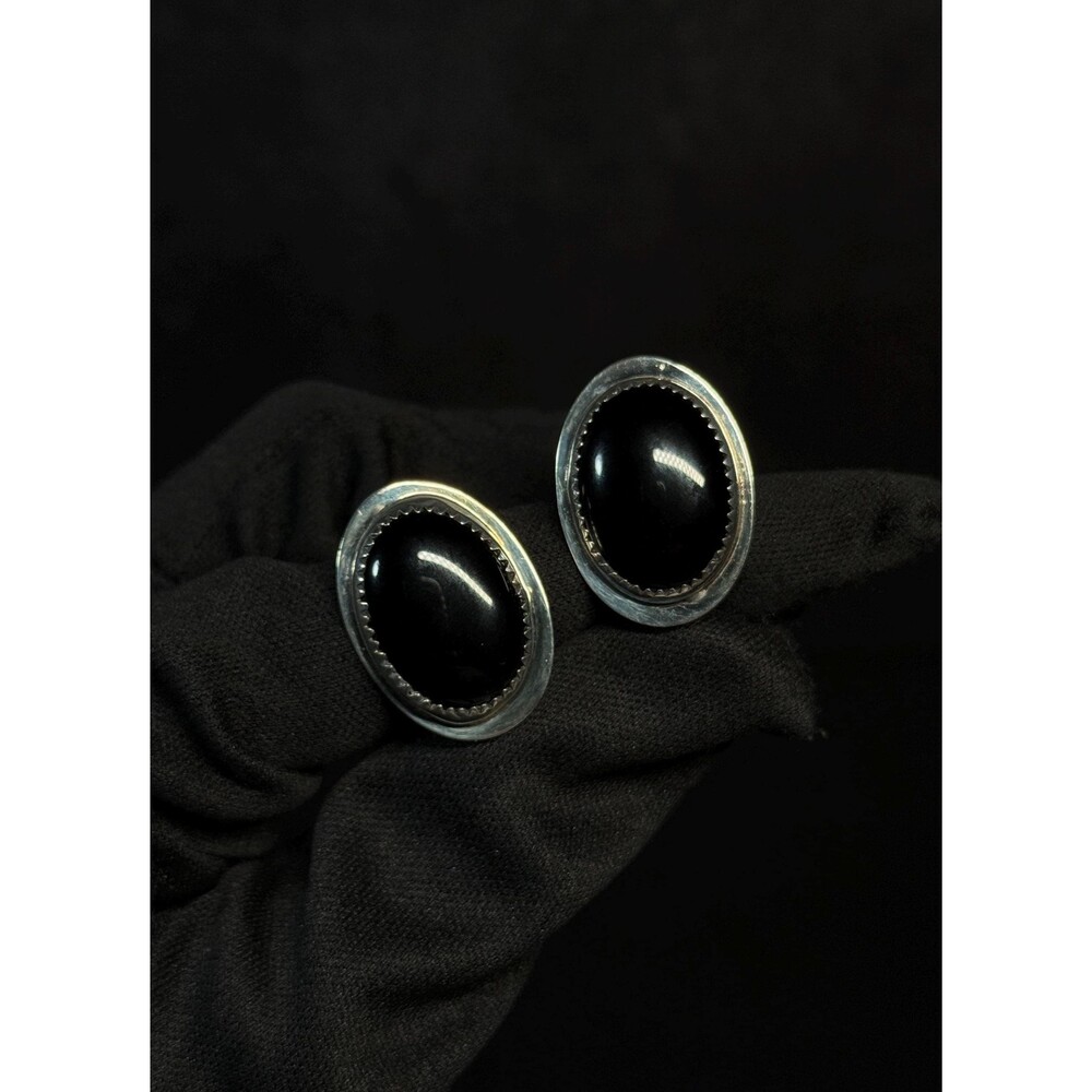 Sterling Silver Black Onyx Oval Clip-On Earrings